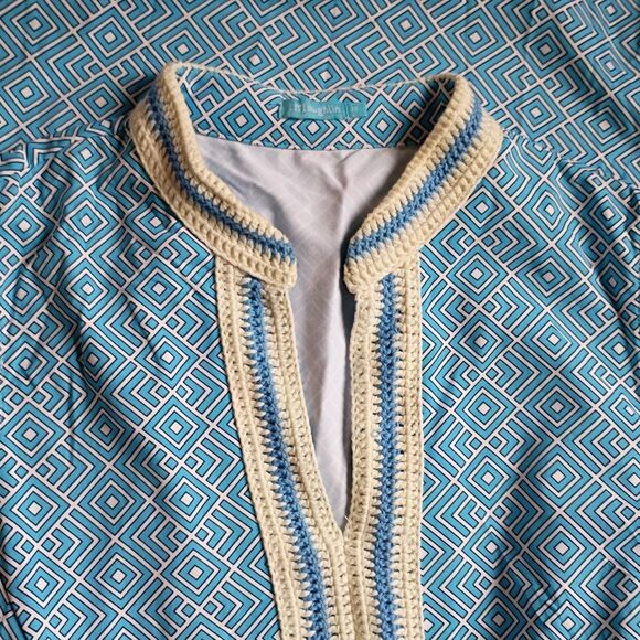 J. MCLAUGHLIN Ginny Sheath Dress Size Medium Neo Diamond Quilt Crochet Coastal - Picture 4 of 6